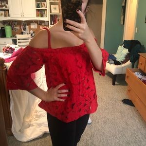 Off the Shoulder Red Flower Top